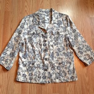 Christopher and Banks Neutral Color Floral Print Lightweight Button Jacket
